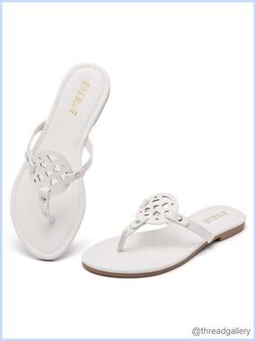 Faux Leather Flip Flops Flat Thong Sandals Comfortable Cute Beach Casual